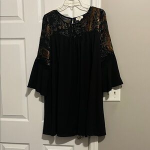 Umgee Black Dress with Velvet Floral Neckline